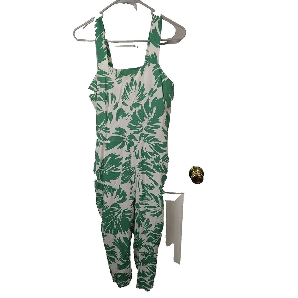 Monteau Woman Green White Romper Woman M Green White Linen Blend Sleeveless Wide